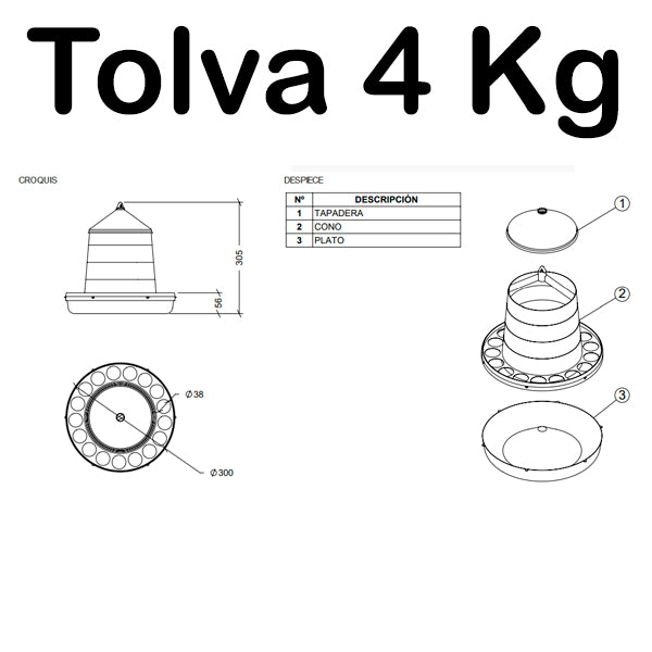 Gaun Tolva Plástica para Gallinas y Aves de Corral  - Alimentador Antidesperdicio